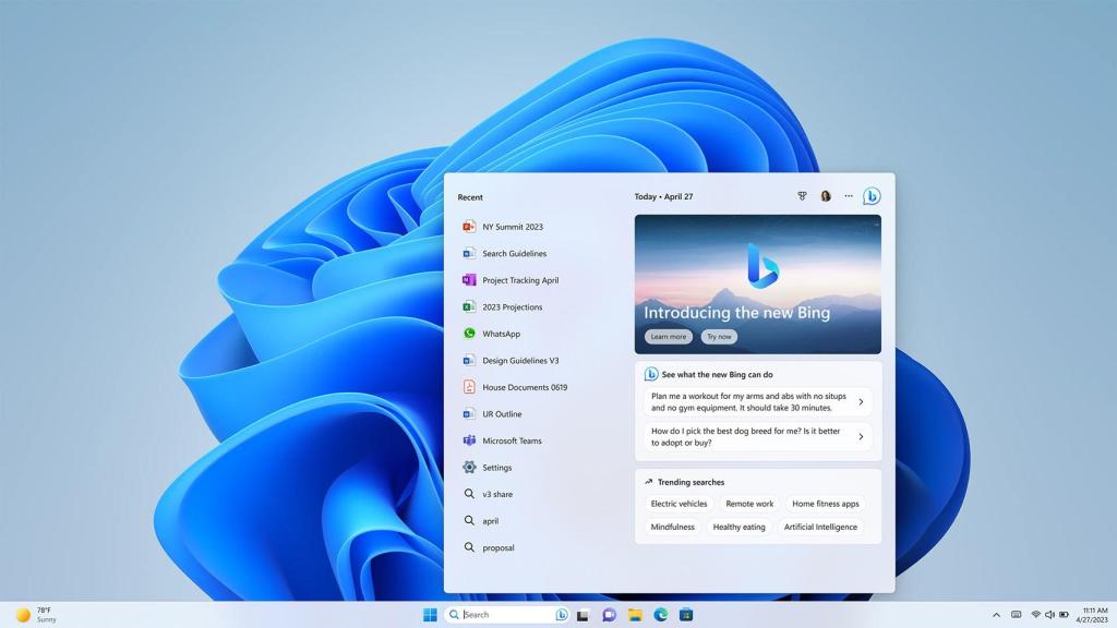 Búsqueda de Bing en Windows 11.