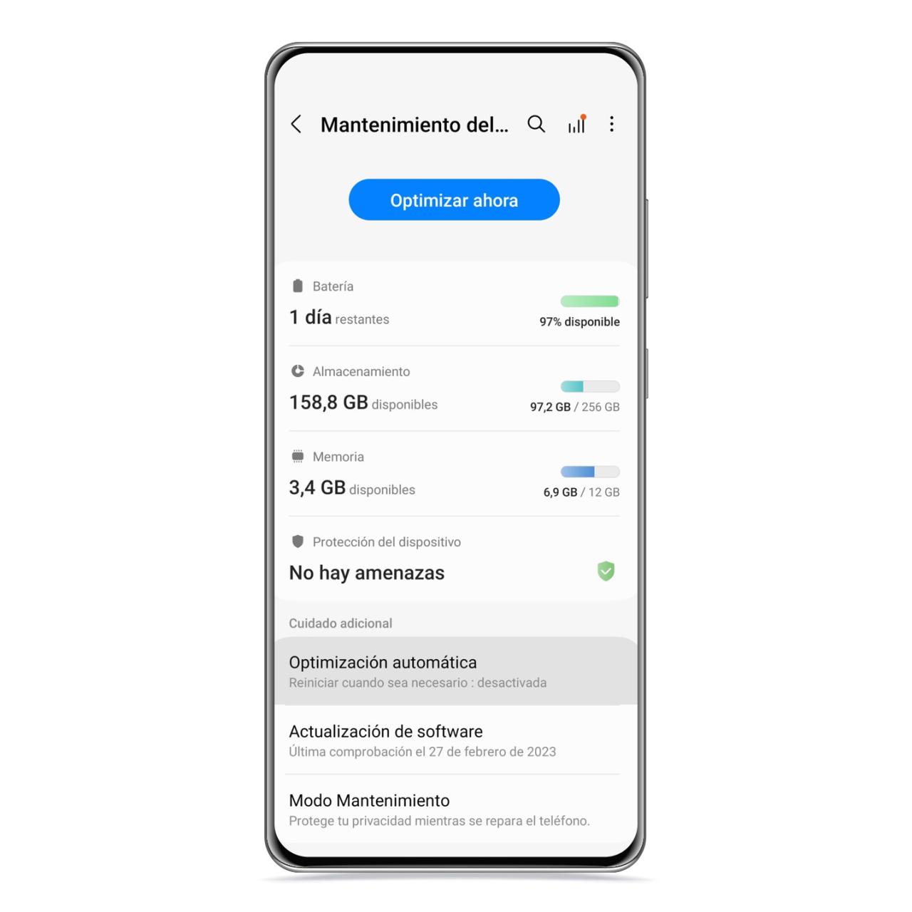 Mantenimiento del dispositivo en Samsung