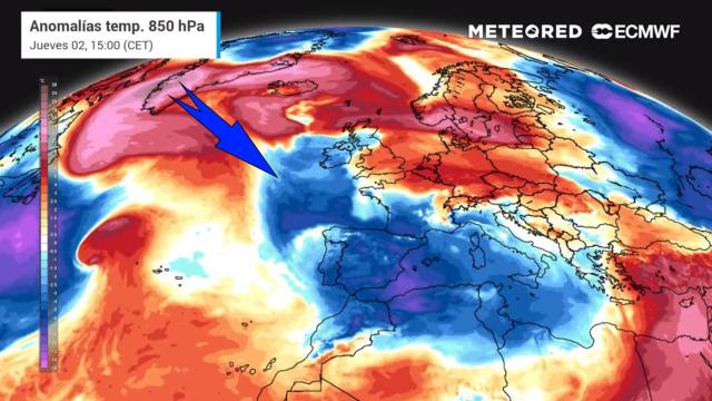 La masa de aire frío que afecta a España. Meteored.