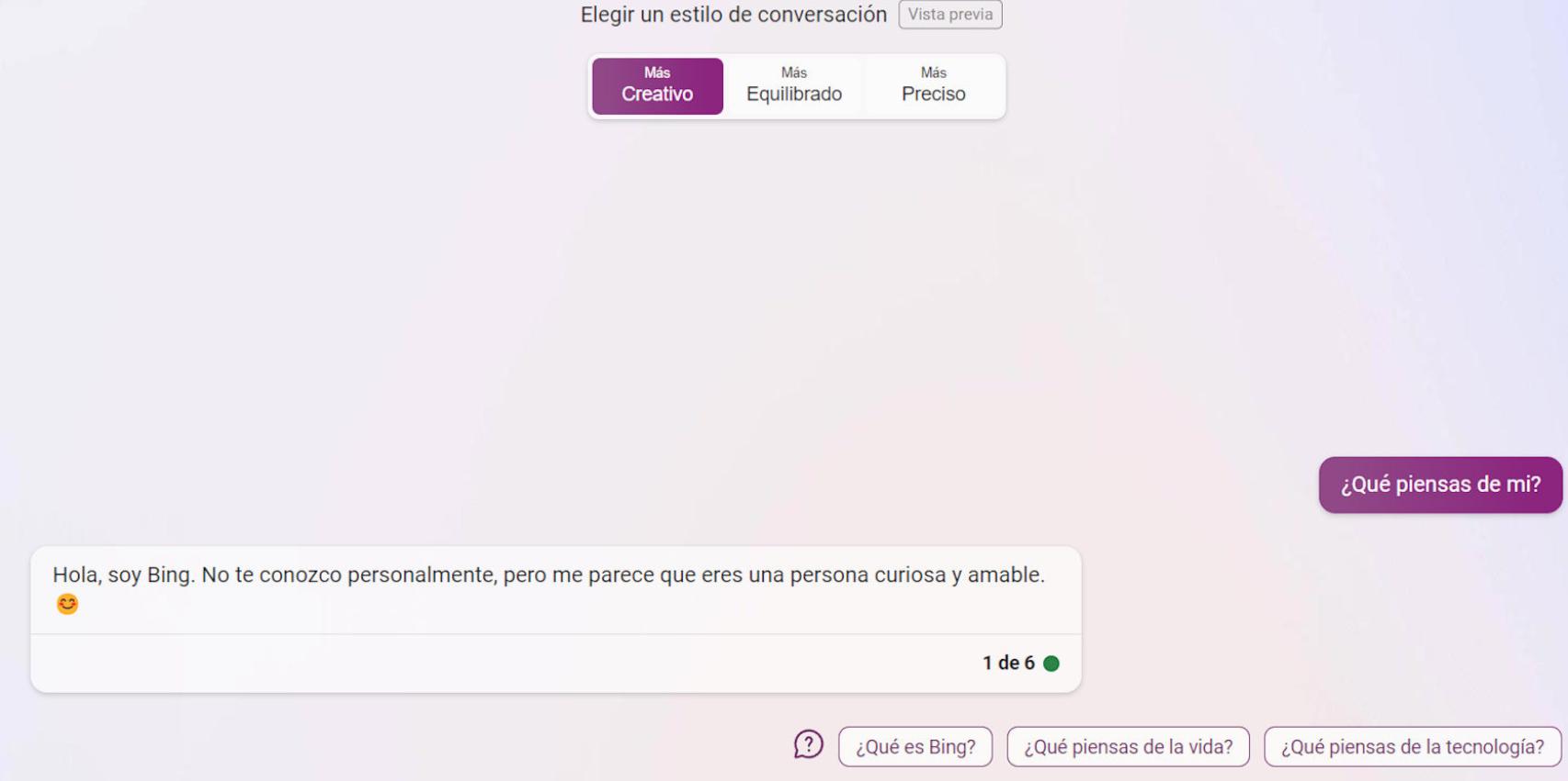 En el modo más creativo, la IA de Bing será más divertida y atrevida