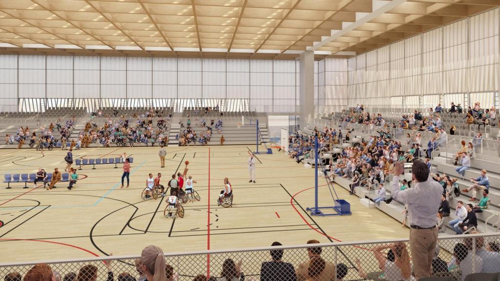 El interior del polideportivo, en una proyección.