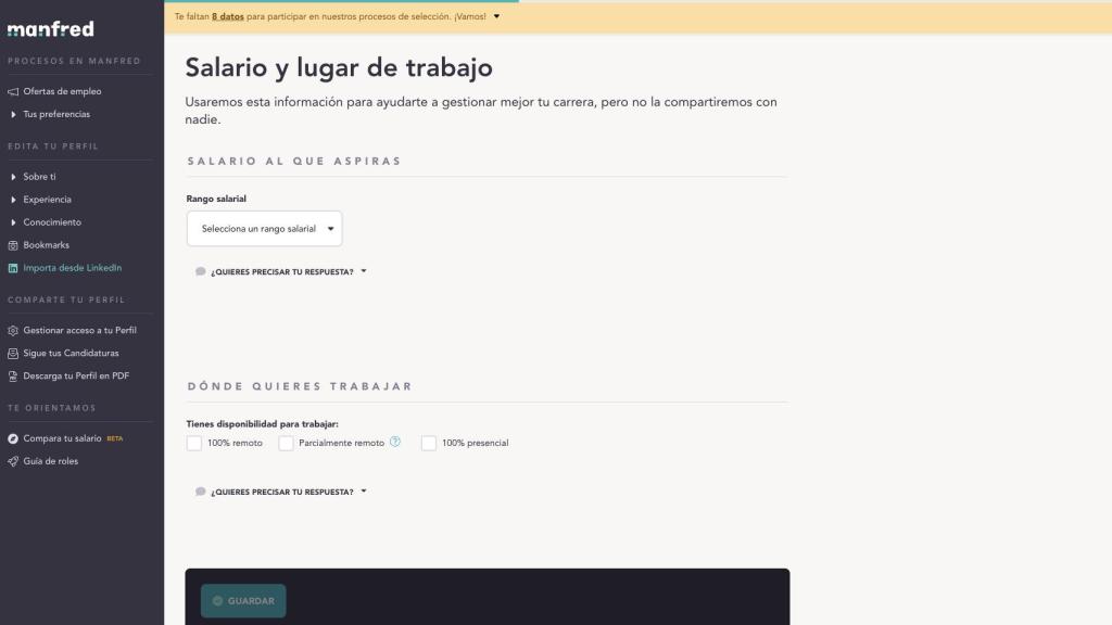 Algunos de los datos a rellenar en Manfred.