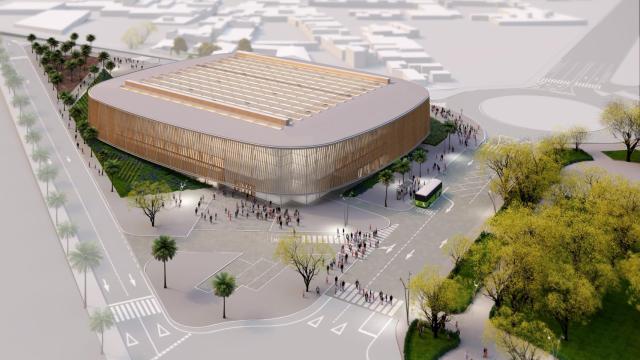 El proyecto del pabellón de Elche, en vista aérea.