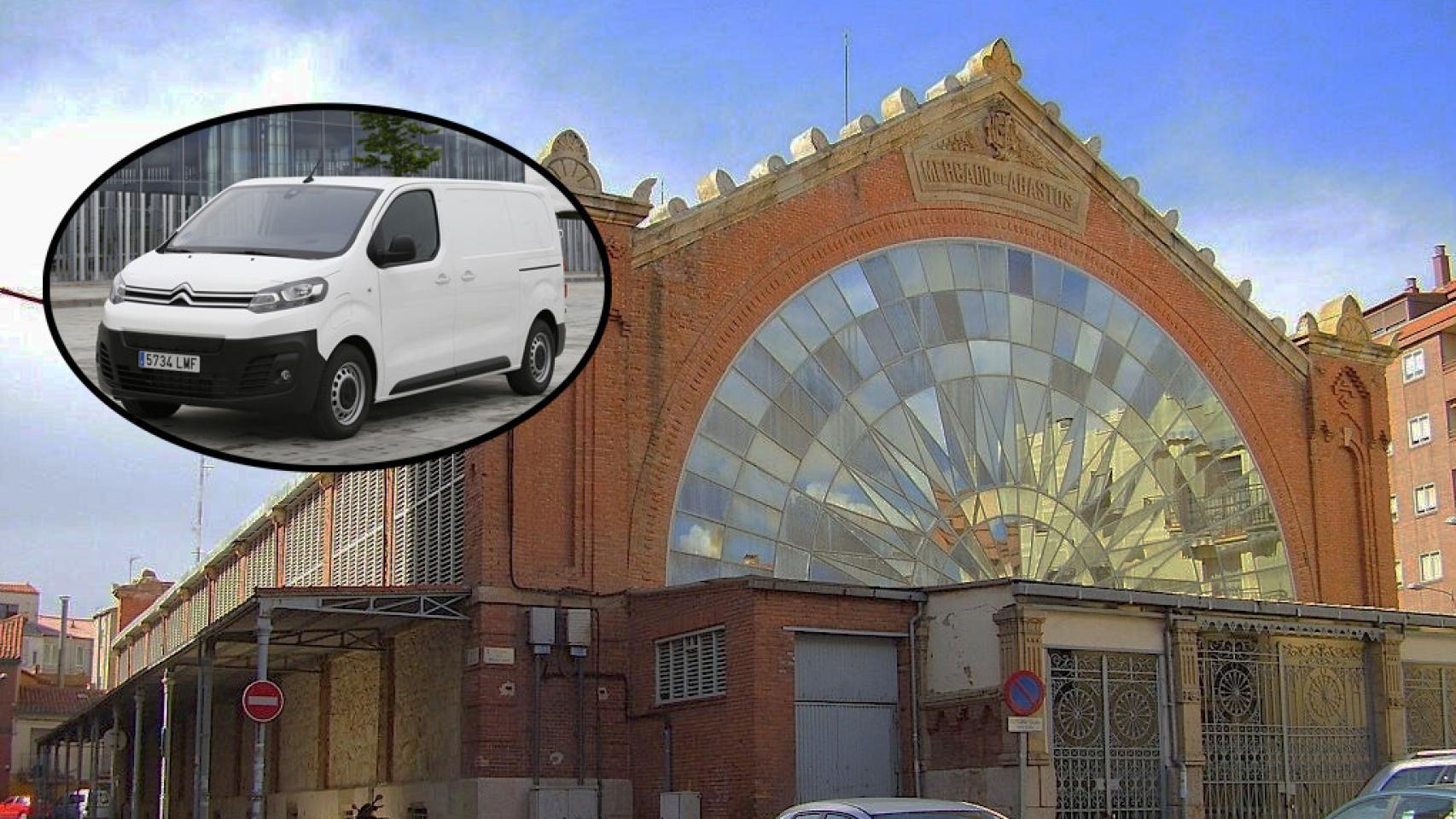 Montaje con el Mercado de Abastos y una furgoneta eléctrica