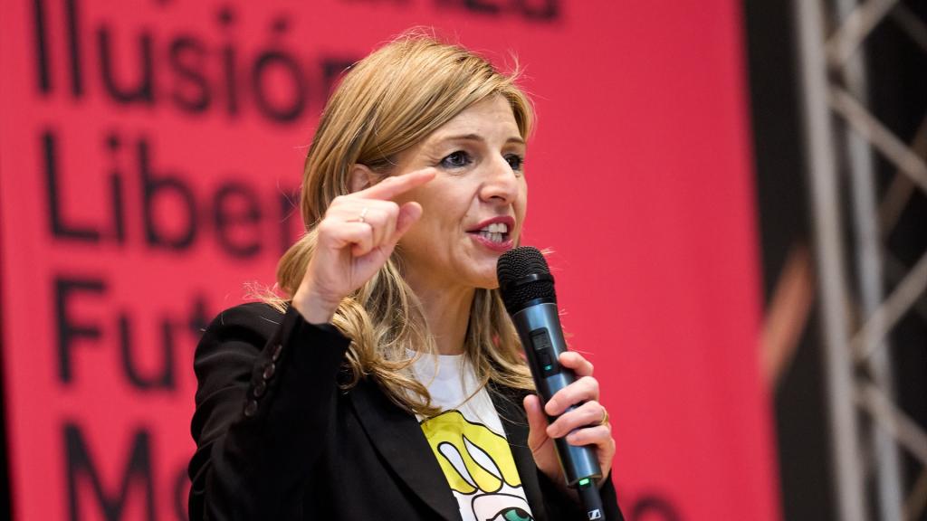 La ministra de trabajo, Yolanda Díaz, durante el acto de hoy