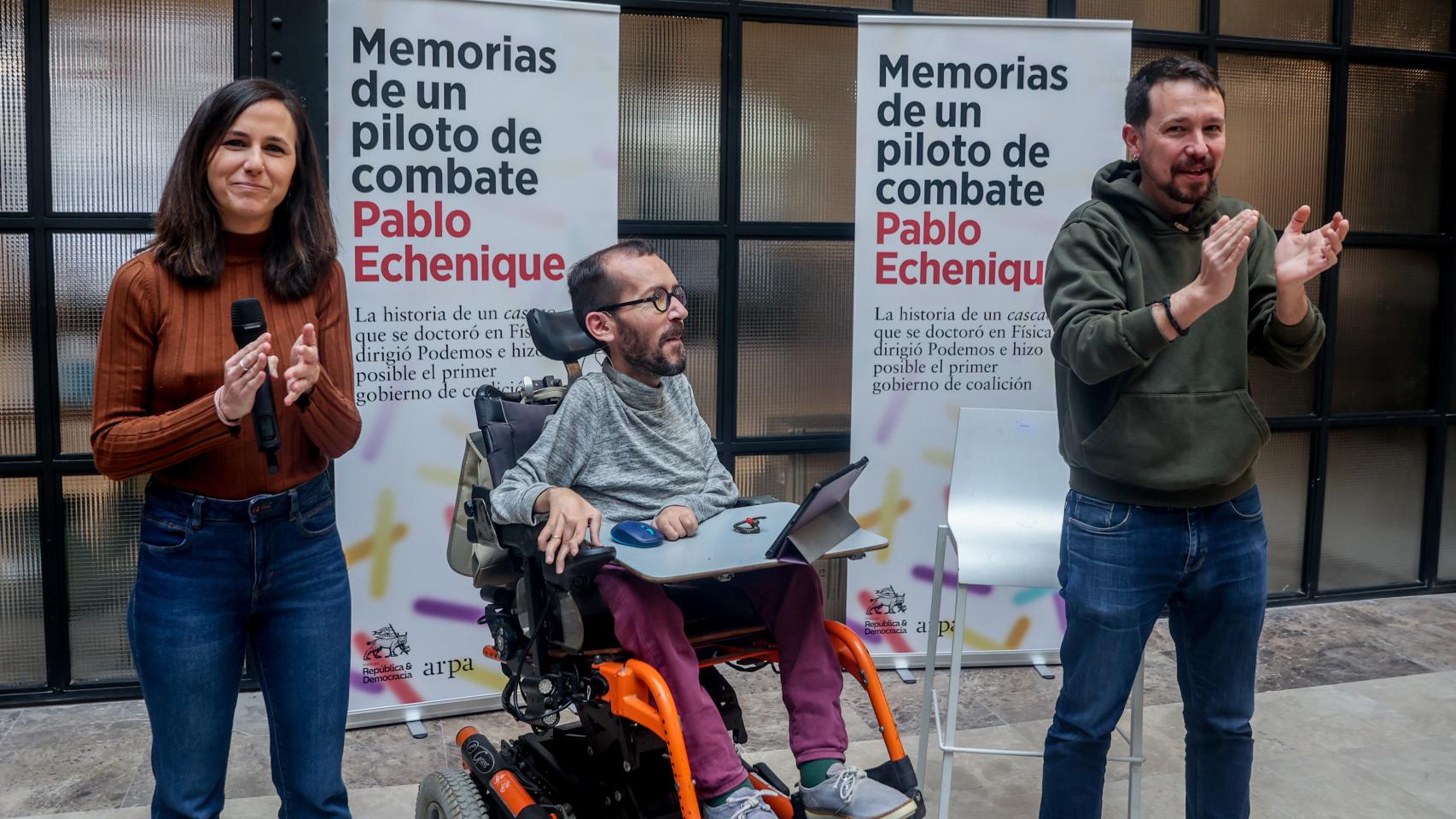 Ione Belarra, Pablo Echenique y Pablo Iglesias este domingo en un acto.