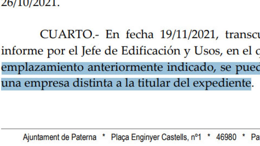 Comunicación del Ayuntamiento de paterna.