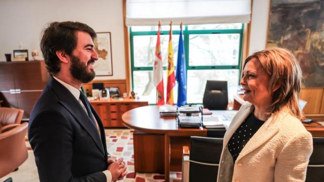 El vicepresidente de la Junta, Juan García-Gallardo, y la embajadora de Hungría, Katalin Tóth, durante su encuentro de este martes.