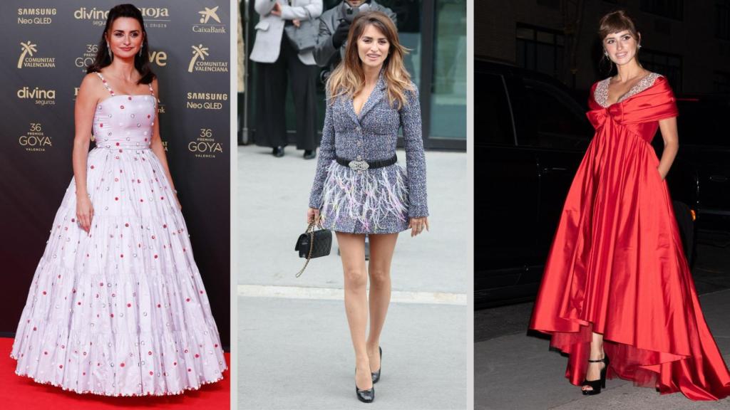 La actriz, con tres de sus 'looks'.