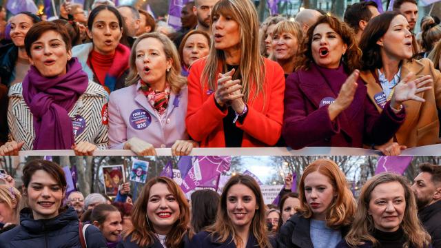 Arriba: Isabel Rodríguez, Nadia Calviño, Begoña Gómez, María Jesús Montero y Andrea Fernández. Abajo: Isa Serra, Ángela Rodríguez Pam, Irene Montero, Lilith Verstrynge y Victoria Rosell.