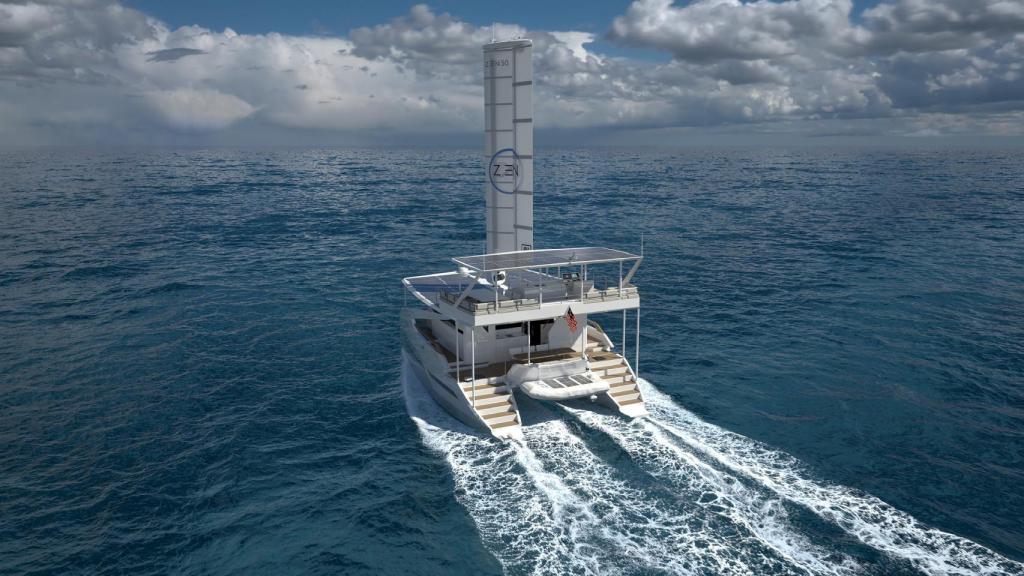 Recreación del catamarán ZEN50 a máxima velocidad