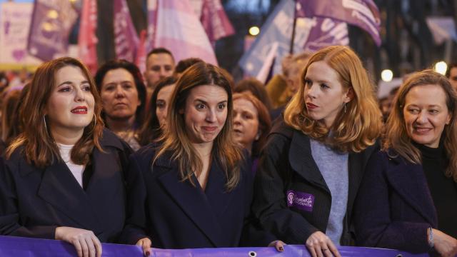 La secretaria de Estado de Igualdad, Ángela Rodríguez; la ministra de Igualdad, Irene Montero; la secretaria de Estado para la Agenda 2030 , Lilith Vestrynge, y la delegada del Gobierno contra la Violencia de Género, Victoria Rosell.