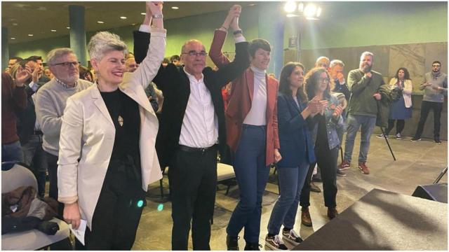 Jorquera, Pontón y Queixas durante la presentación de la candidatura en A Coruña.