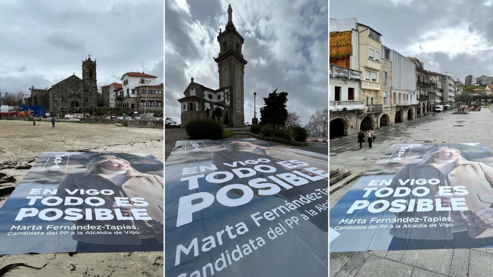 La lona de la candidata del PP en Bouzas, Teis y O Berbés.