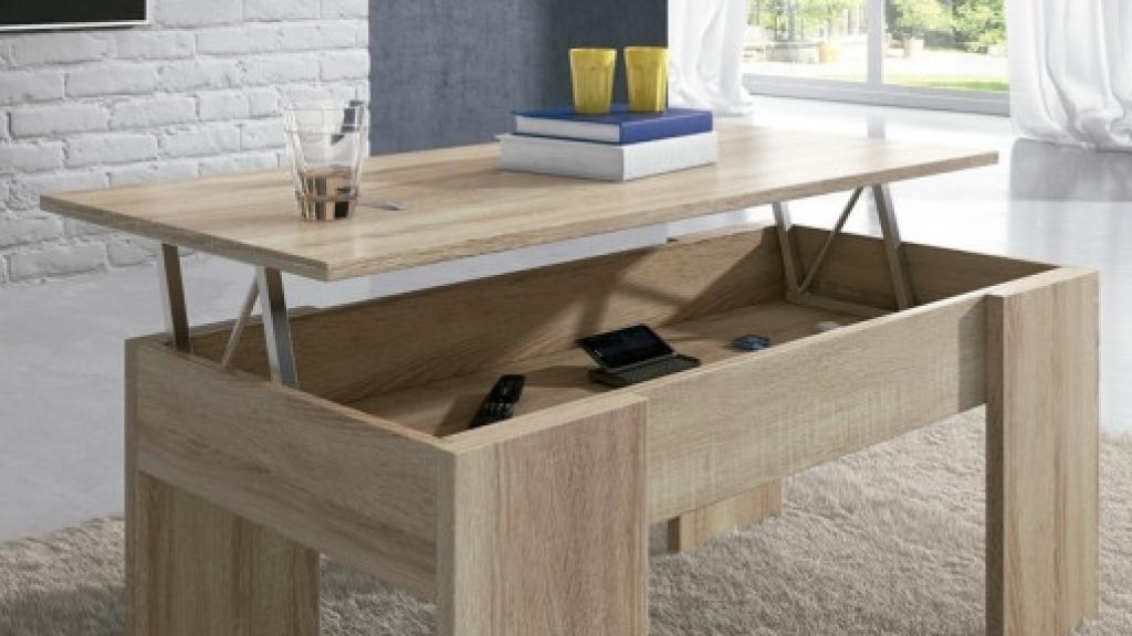 Mesa elevable de Carrefour de color marrón.