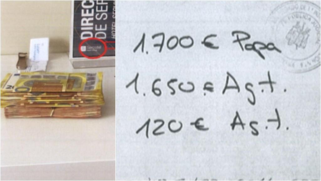 Dinero hallado a los implicados y anotación en una de las libretas de la trama sobre pagos al general.