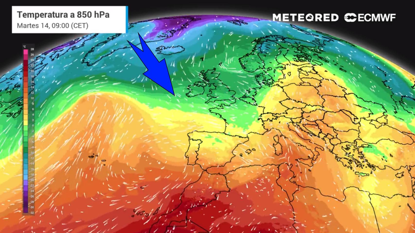 La masa de aire más frío y húmedo que afectará  a España. Meteored.