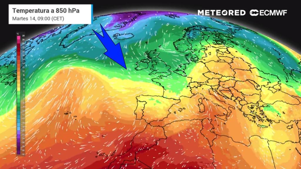 La masa de aire más frío y húmedo que afectará  a España. Meteored.