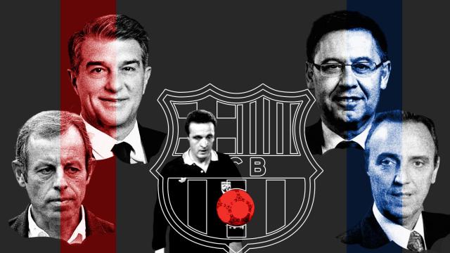 Joan Laporta, Josep María Bartomeu, Sandro Rosell, Joan Gaspar y José María Enríquez Negreira
