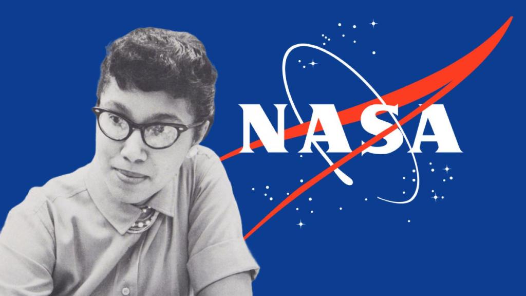 Melba Mouton, matemática de la NASA en los años 60, sobre le logo de la NASA.