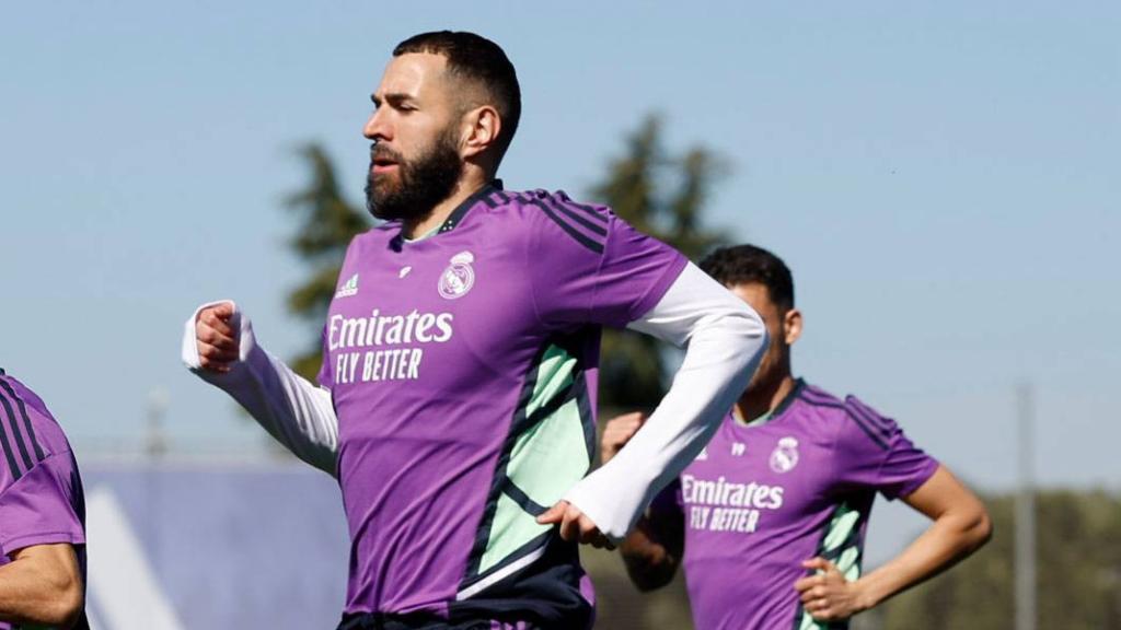 Karim Benzema, en un entrenamiento del Real Madrid