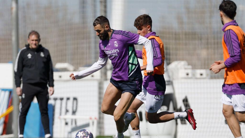 Karim Benzema, en el entrenamiento del Real Madrid