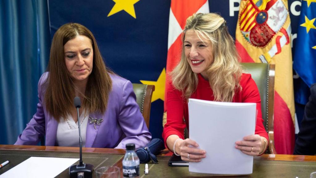 La vicepresidenta del Gobierno, Yolanda Díaz, durante su reunión con los agentes sociales en Castilla y León, el pasado mes de enero.
