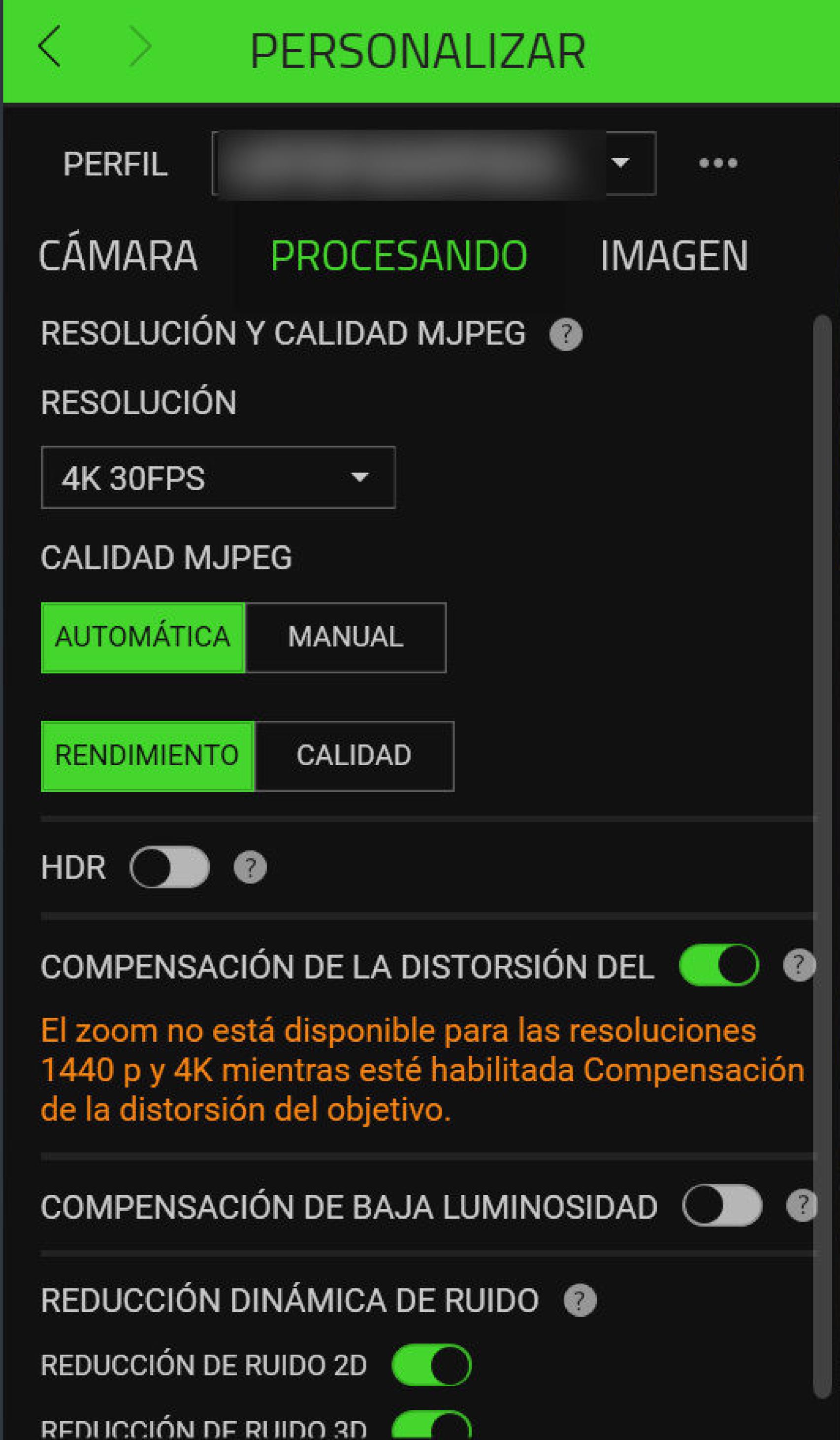 Razer Synapse ofrece una buena variedad de opciones para controlar la webcam