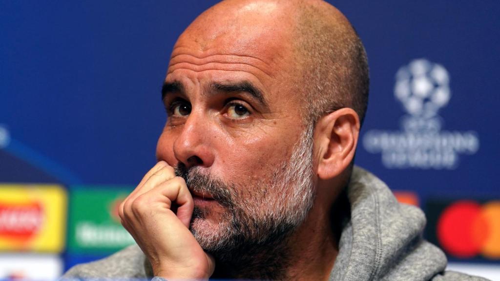 Pep Guardiola, en rueda de prensa de la Champions League con el Manchester City