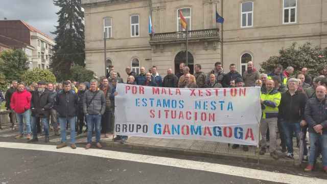 Protesta de los trabajadores de Ganomagoga en Ponteareas (Pontevedra).
