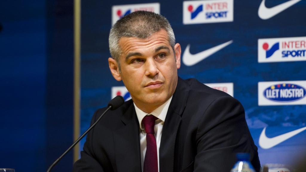Enric Masip, asesor de Joan Laporta, durante una rueda de prensa
