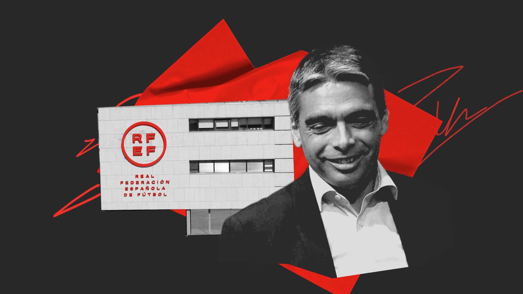 Albert Soler y la sede de la Real Federación Española de Fútbol en un fotomontaje.