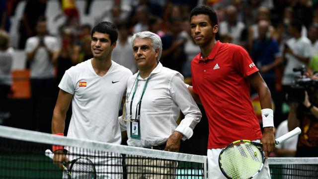 Carlos Alcaraz y Felix Auger-Aliassime, durante un partido de la Copa Davis