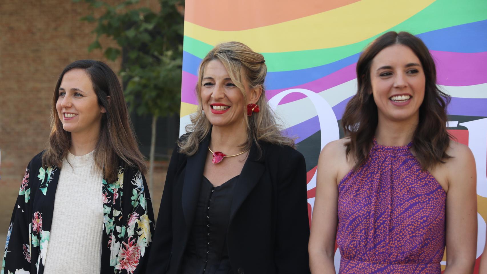 Las ministras Ione Belarra, Yolanda Díaz e Irene Montero.