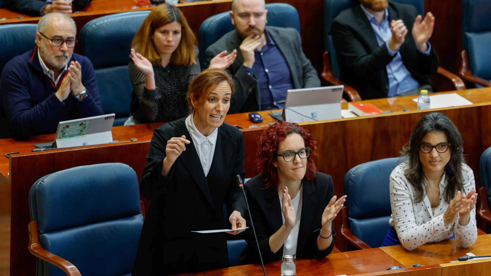 La portavoz de Más Madrid, Mónica García, este jueves en la Asamblea de Madrid.