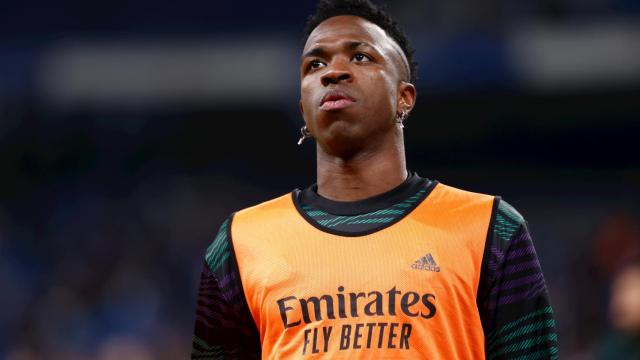 Vinicius durante un calentamiento antes de un partido con el Real Madrid