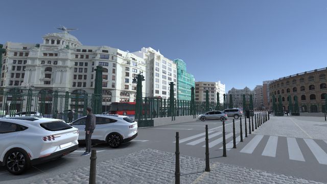 Recreación virtual del entorno de la Estación del Norte de Valencia para un proyecto de movilidad inteligente.