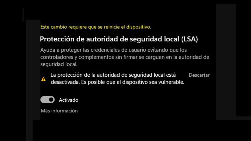 Opción de Windows afectada.