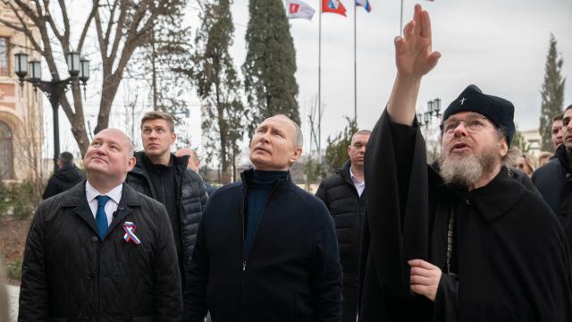 Vladímir Putin, durante la celebración por el noveno aniversario de la anexión de Crimea.