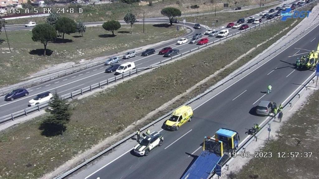 Lugar del accidente de este domingo, en la A-5 sentido Madrid.