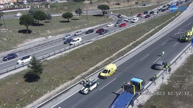 Lugar del accidente de este domingo, en la A-5 sentido Madrid.