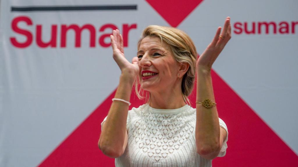 La vicepresidenta segunda del Gobierno y ministra de Trabajo y Economía Social, Yolanda Díaz, en un acto de Sumar.
