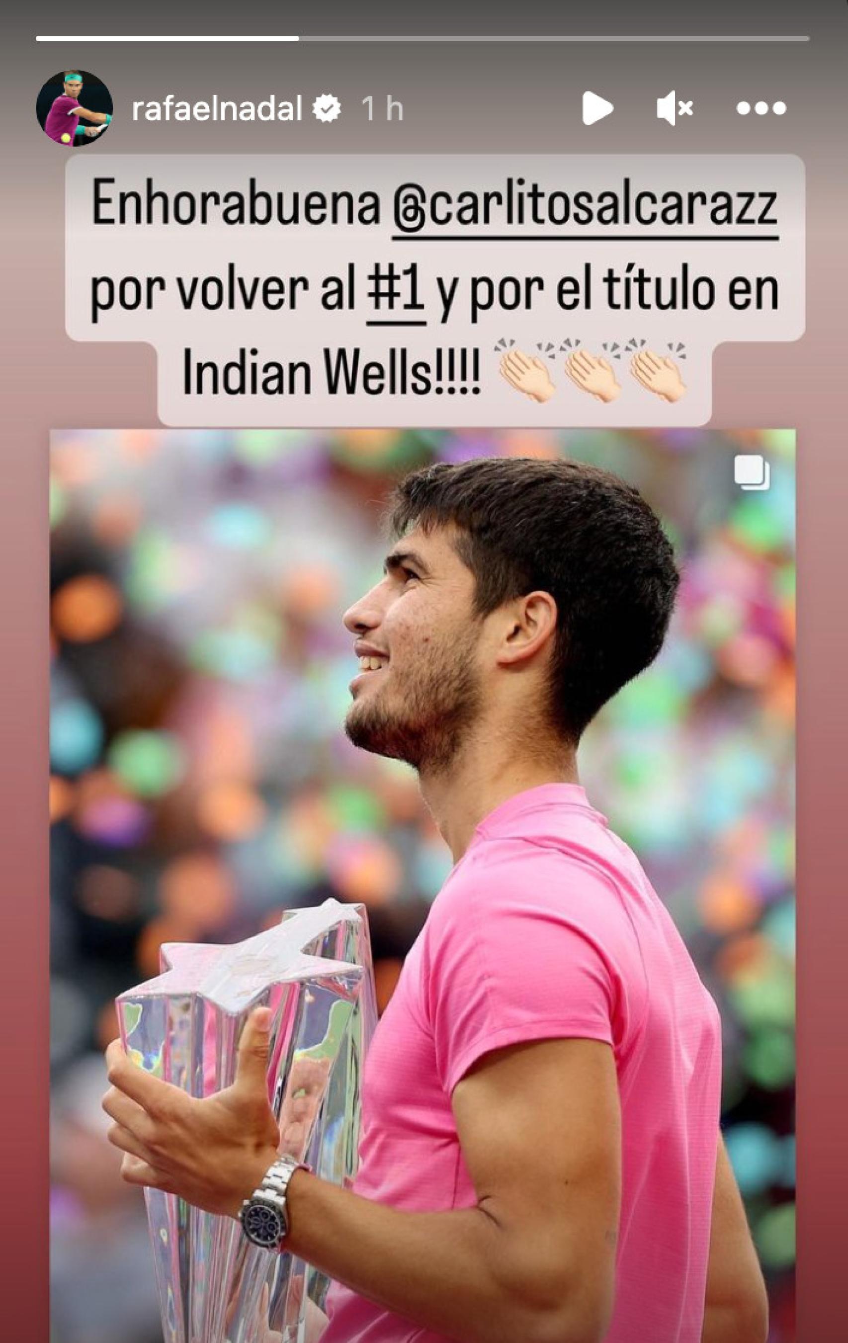 El mensaje de Rafa Nadal a Carlos Alcaraz por su triunfo en Indian Wells