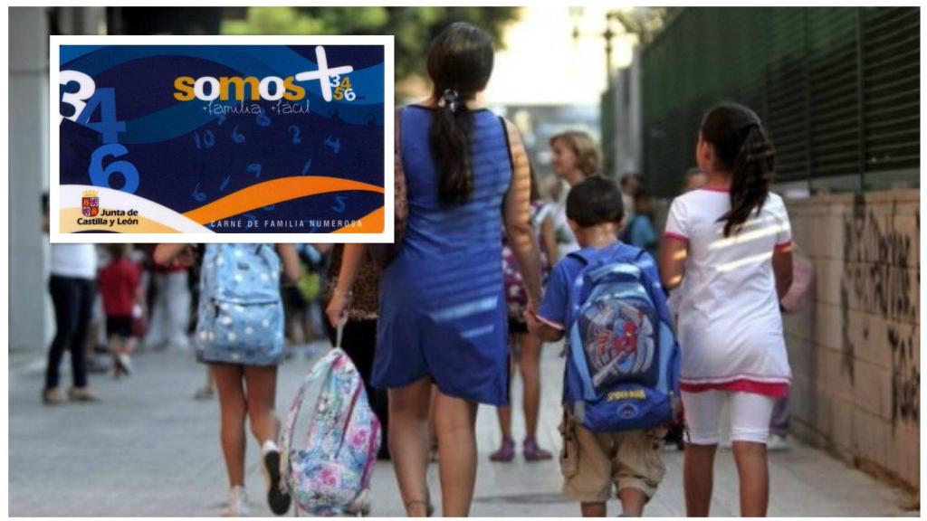 Una familia junto a una imagen del carné de tarjeta numerosa