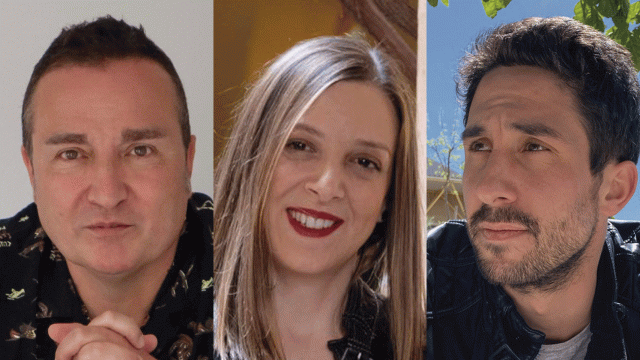 Carlos Marzal (Foto: Víctor González Martínez), Victoria León (Fundación José Manuel Lara) y Luis Escavy (Rialp)