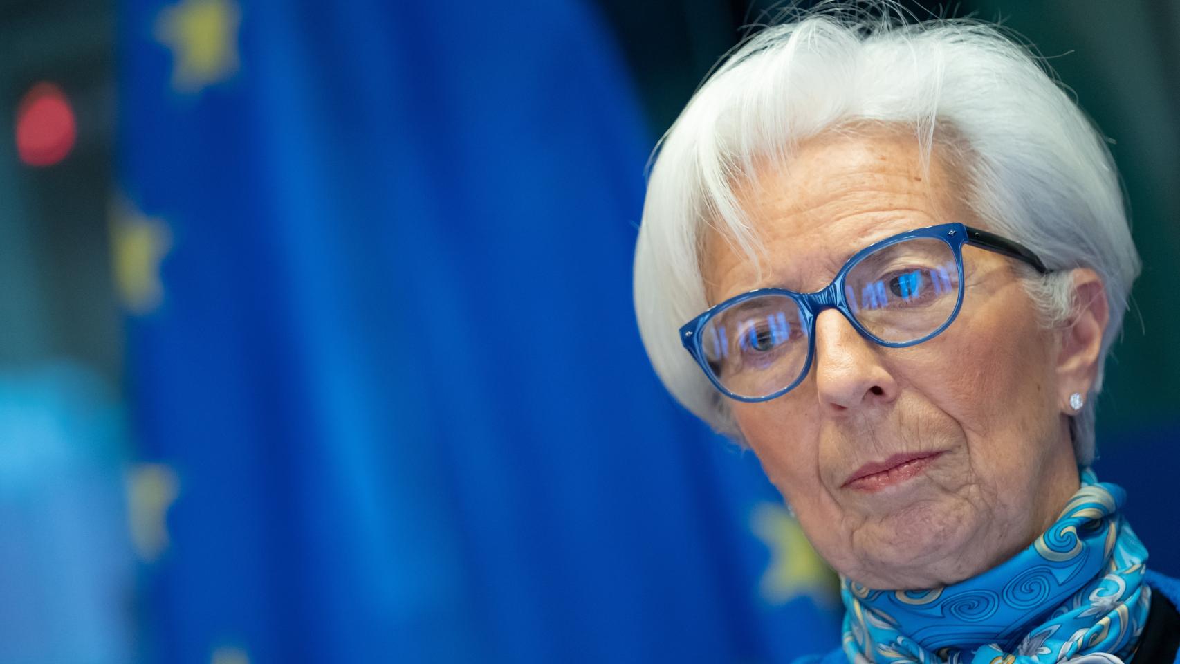 La presidenta del BCE, Christine Lagarde, durante su comparecencia este lunes en la Eurocámara