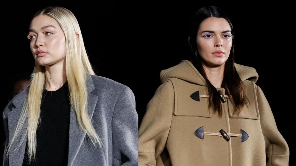 Gigi Hadid y Kendall Jenner en el desfile de Prada fw23 en la Semana de la moda de Milán.