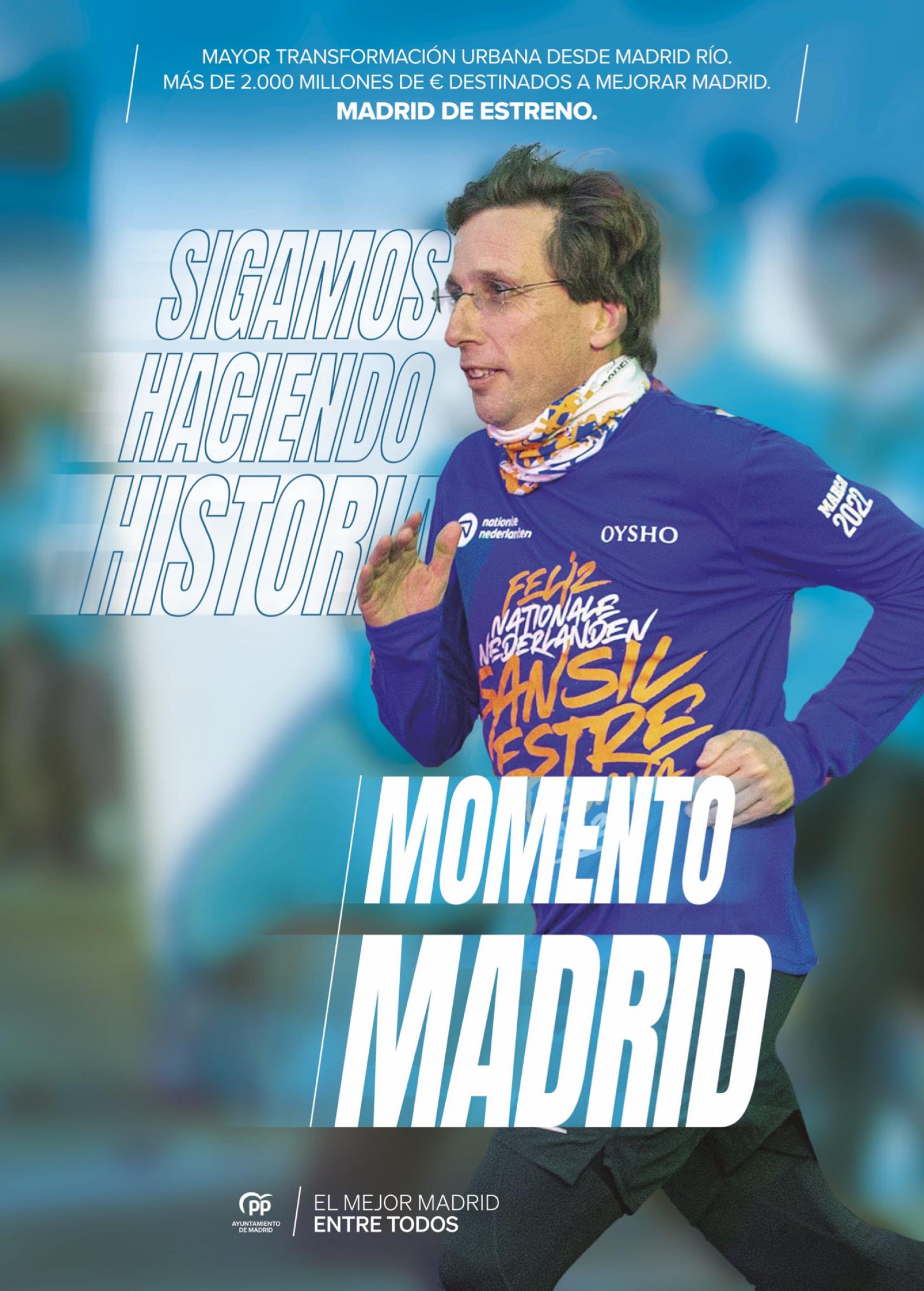 Imagen del cartel de Almeida haciendo running.