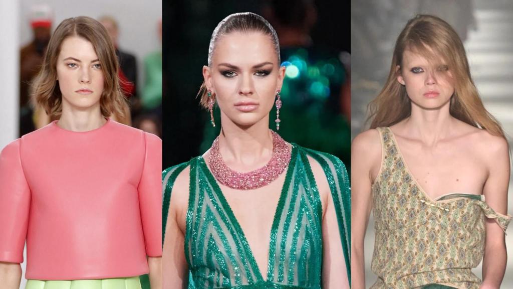 De izq. a dcha.: desfiles de fw23 de Loewe, Naeem Khan y N21.