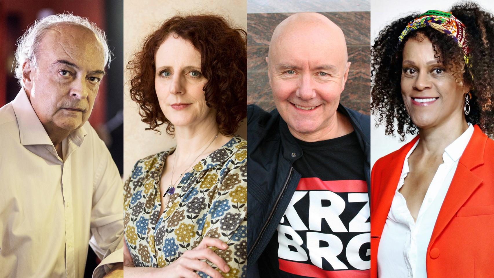 Vila-Matas, Maggie O'Farrell, Irvine Welsh y Bernardine Evaristo. Fotos: Antonio Navarro Wijmark/Murdo MacLeod/M. Teresa Slanzi